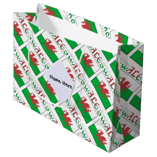 Welsh Angel Christmas Flag Tiled Black Personalize Groot Cadeauzakje (Voorkant Gekanteld)