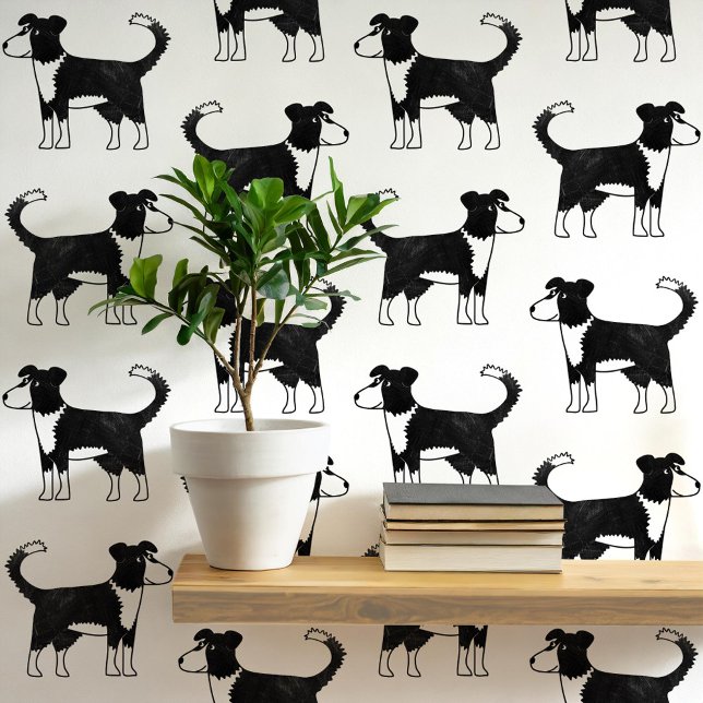 Welsh Border Collie Hondenpatroon Behang (Welsh Border Collie Sheepdog fun dog peel and stick wallpaper for animals)