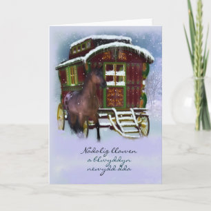 Welsh Christmas Kaart - Paard en oude caravan - Na