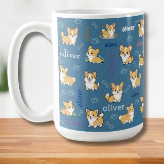 Welsh Corgi Botten en harten met naam Koffiemok