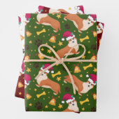 Welsh Corgi Dog met Kerstmis Inpakpapier Vel (In situ)