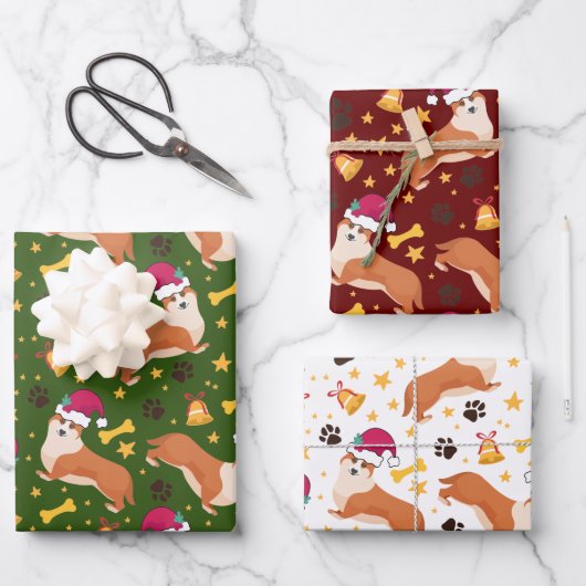 Welsh Corgi Dog met Kerstmis Inpakpapier Vel (Voorkant)
