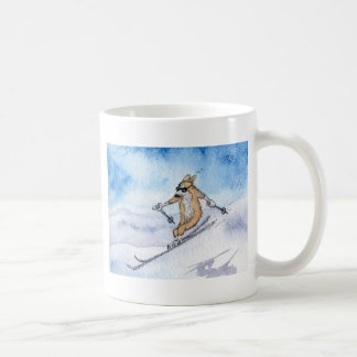 Welsh Corgi dog skiing Koffiemok