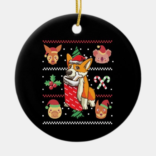 Welsh Corgi Dog Ugly Kerstmis Keramisch Ornament (Voorkant)