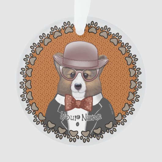 Welsh Corgi Glasses Ornament (voorkant)