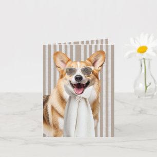 Welsh Corgi-hond en taupe strepen Monogram Kaart