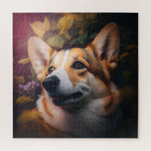 Welsh Corgi in Colorful Garden Bloom Legpuzzel