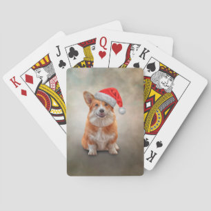 Welsh Corgi in het rode pet van Santa Claus Pokerkaarten
