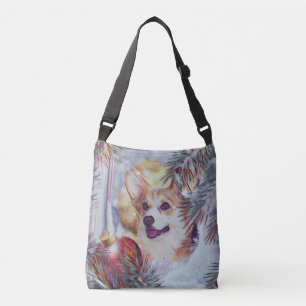 Welsh Corgi in Winter Window Crossbody Tas