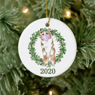 Welsh Corgi Kerstmis Wearing Face Mask 2020 Keramisch Ornament