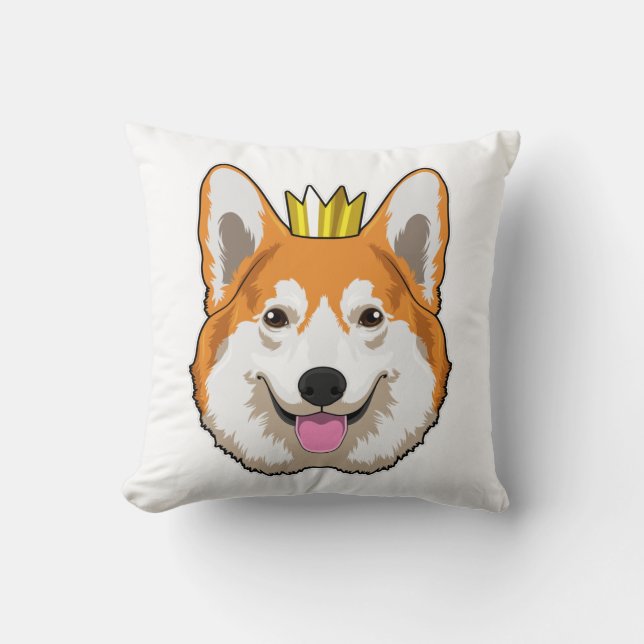 Welsh Corgi met Crown Kussen (Voorkant)