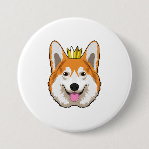 Welsh Corgi met Crown Ronde Button 7,6 Cm