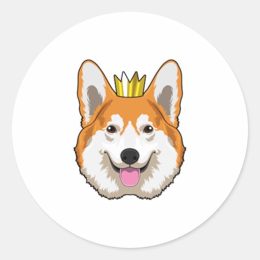 Welsh Corgi met Crown Ronde Sticker (Voorkant)