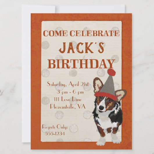 WELSH CORGI POLKADOT Verjaardag Uitnodiging (Voorkant)