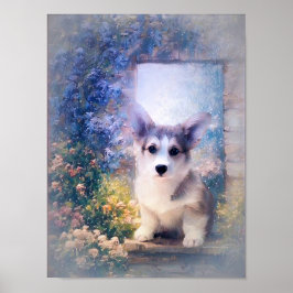 Welsh Corgi Puppy in Doorway Poster