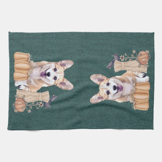 Welsh Corgi Puppy in het najaar Theedoek (Horizontaal)