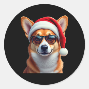 Welsh Corgi Santa Christmas Sweater Xmas Funny Cor Ronde Sticker