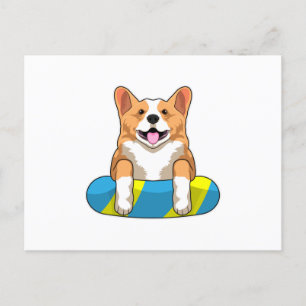 Welsh Corgi tijdens het zwemmen met een zwembord Briefkaart