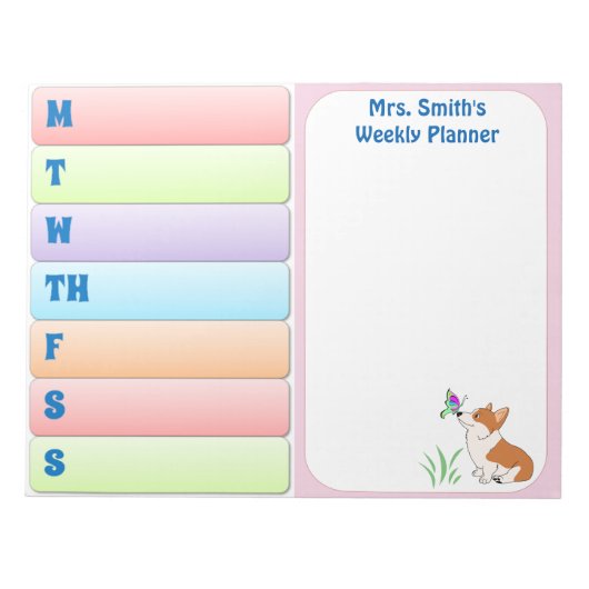 Welsh Corgi Weekly Planner Notitieblok (Voorkant)