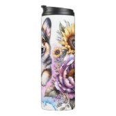 Welsh Corgi's speelse bloei Thermosbeker (Geroteerd rechts)