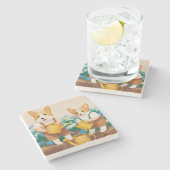 Welsh Corgi's Watering van de Vloertuin Stenen Onderzetter (Zijkant)