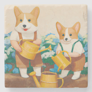 Welsh Corgi's Watering van de Vloertuin Stenen Onderzetter