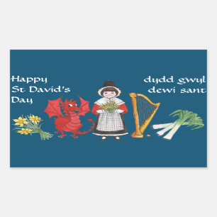 Welsh Costume, Emblemen, Sint David's Day Stickers