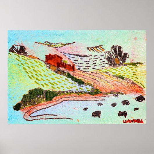 Welsh Countryside pen & pencil sketch with ovine Poster (Voorkant)