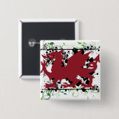 Welsh Dragon Buttonnen Vierkante Button 5,1 Cm (Voorkant /achterkant)