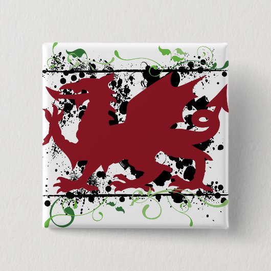 Welsh Dragon Buttonnen Vierkante Button 5,1 Cm (Voorkant)