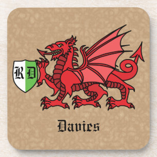 Welsh Dragon Custom Name and Monogram Bier Onderzetter