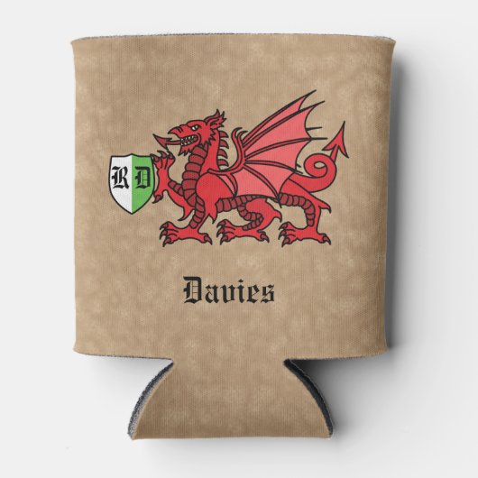 Welsh Dragon Custom Name and Monogram Blikjeskoeler (Voorkant)