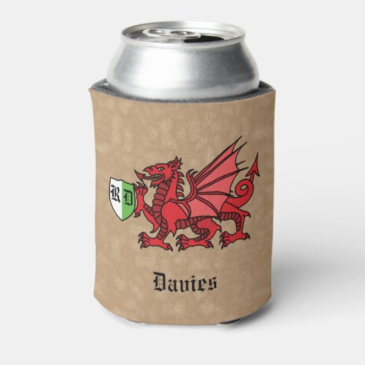 Welsh Dragon Custom Name and Monogram Blikjeskoeler (Blikje Achterkant)