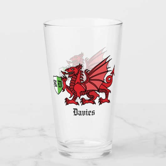 Welsh Dragon Custom Name and Monogram Glas (Voorkant)