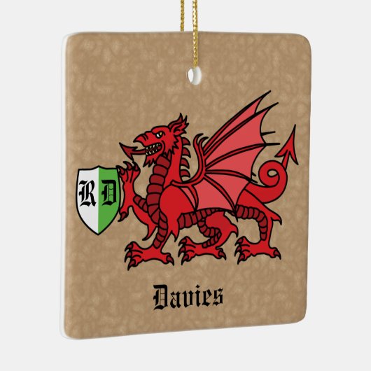 Welsh Dragon Custom Name and Monogram Keramisch Ornament (Rechts)