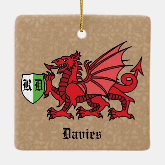 Welsh Dragon Custom Name and Monogram Keramisch Ornament (Achterkant)