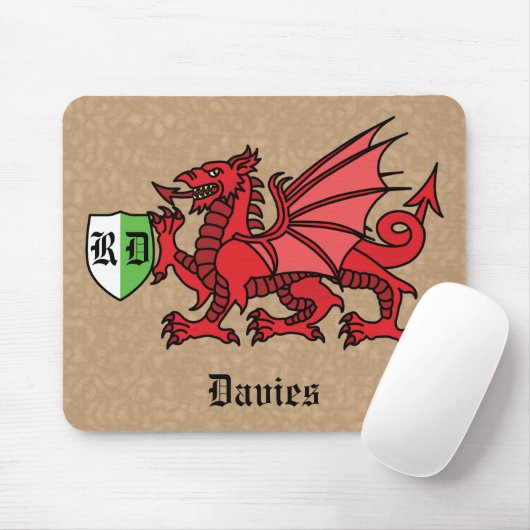 Welsh Dragon Custom Name and Monogram Muismat (Met muis)