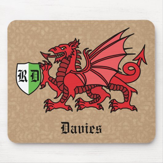 Welsh Dragon Custom Name and Monogram Muismat (Voorkant)