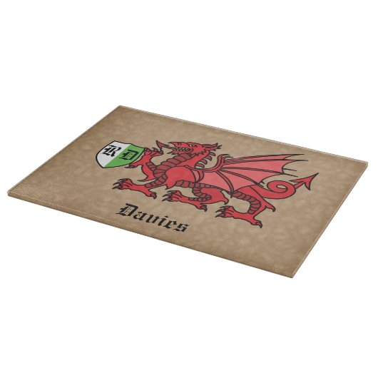 Welsh Dragon Custom Name and Monogram Snijplank (Hoek)