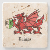 Welsh Dragon Custom Name and Monogram Stenen Onderzetter (Voorkant)
