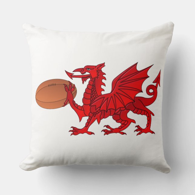 Welsh Dragon met een Rugby Ball Sierkussen (Voorkant)