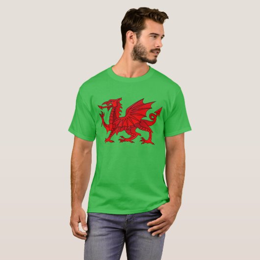 Welsh dragon met schuine rand t-shirt (Voorkant volledig)