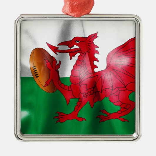 Welsh Dragon Rugby Ball Flag Metalen Ornament (Voorkant)