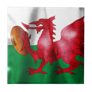 Welsh Dragon Rugby Ball Flag Tegeltje