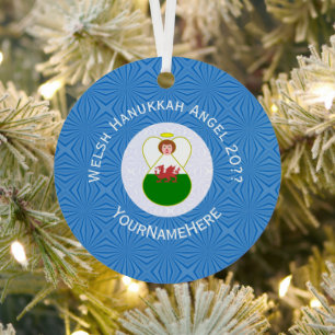 Welsh Flag Angel Hanukkah Metalen Ornament