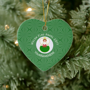 Welsh Flag Angel KerstGreen White Keramisch Ornament