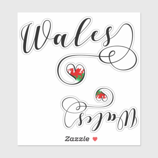 Welsh Flag Heart, Wales Sticker (Vel)