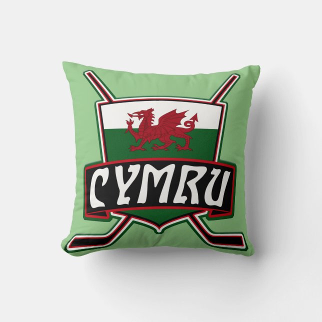 Welsh Flag Ice Hockey Logo Name and Number Kussen (Voorkant)