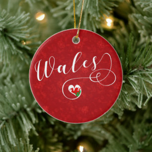 Welsh flag in Heart, Wales Keramisch Ornament