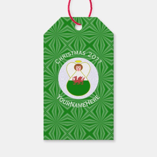 Welsh Flag Kerst Engel gepersonaliseerd Cadeaulabel (Voorkant)